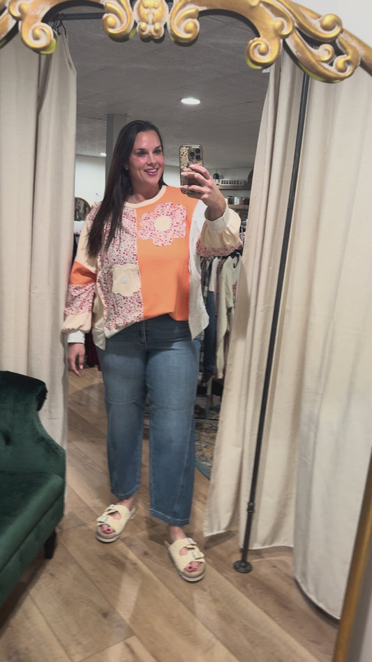 Orange Floral Textured Longsleeve