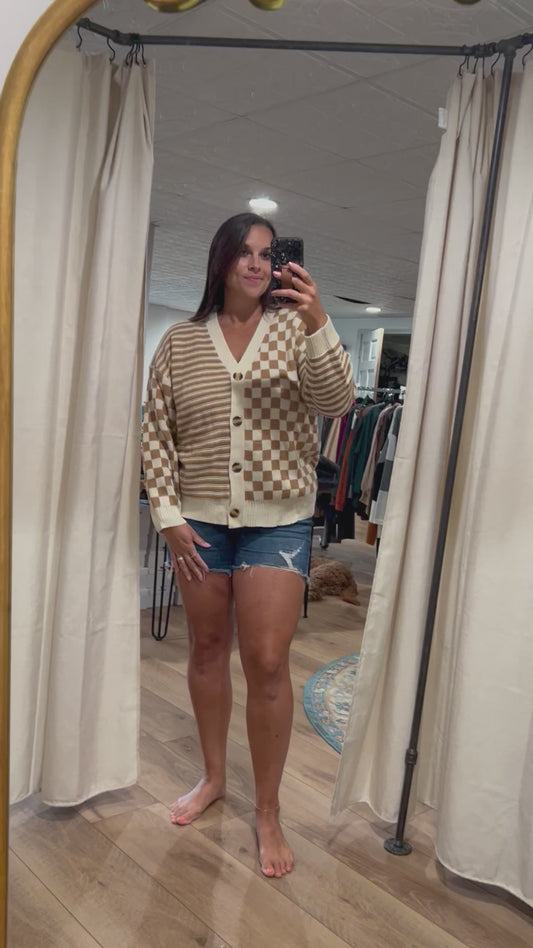 Checkered / Striped Button Up Cardigan