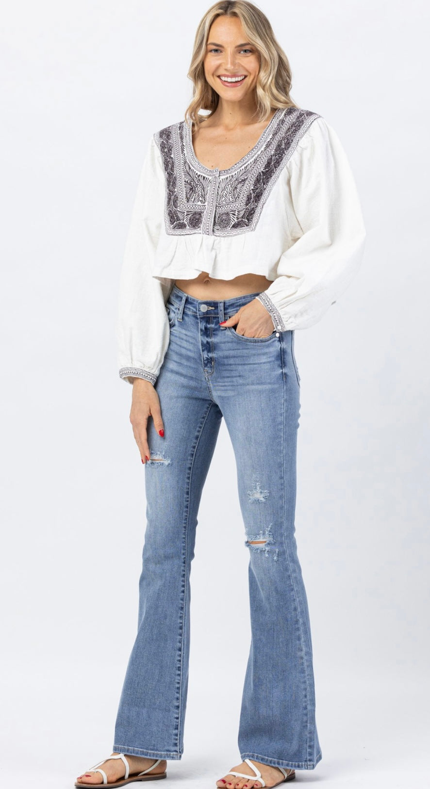 *Judy Blue Distressed Flare Jeans