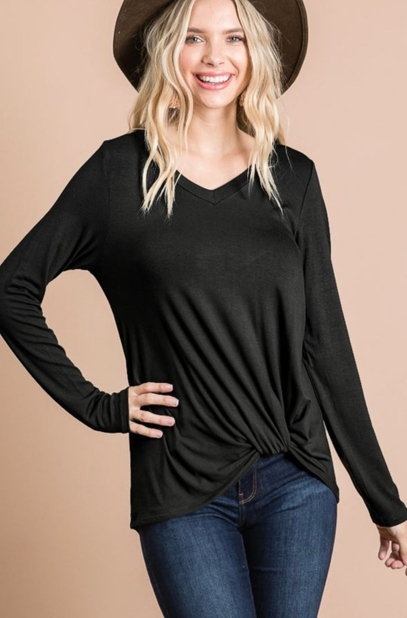 Knotted Long Sleeve V-Neck (3 Colors)
