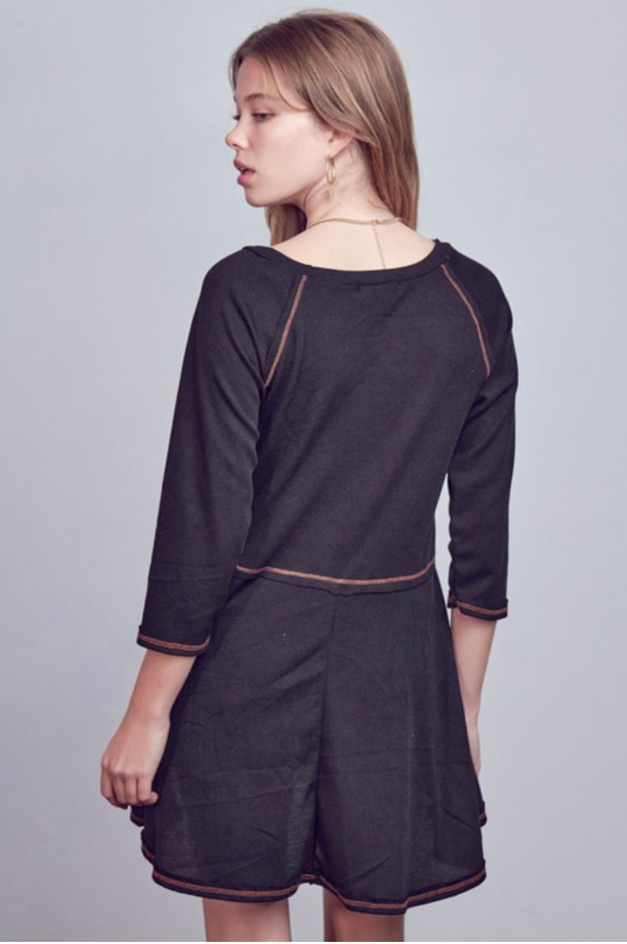 Black High-Low Tunic with Brown Stitching